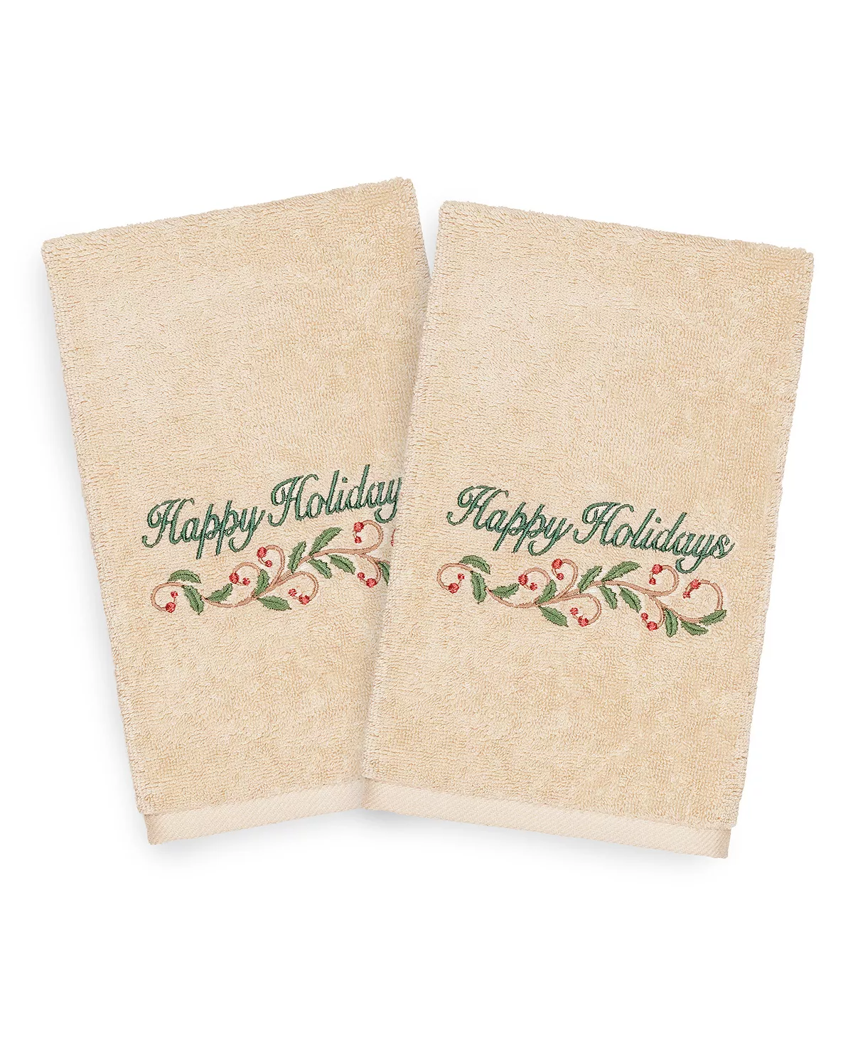 Linum Home Christmas Happy Holidays 100% Turkish Cotton 2-Pc. Hand Towel Set - Image 4