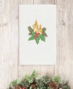 Linum Home Christmas Candles 100% Turkish Cotton Hand Towel