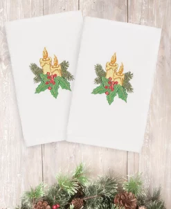 Linum Home Christmas Candles 100% Turkish Cotton 2-Pc. Hand Towel Set