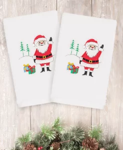 Linum Home Christmas Santa Waving 100% Turkish Cotton 2-Pc. Hand Towel Set