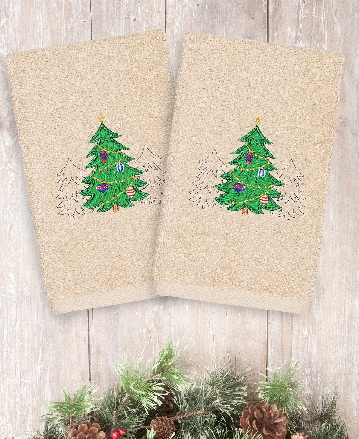 Linum Home Christmas Three Trees 100% Turkish Cotton Hand Towels - Image 2