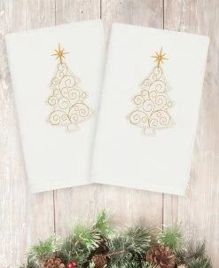 Linum Home Christmas Tree Scroll 100% Turkish Cotton Hand Towel Collection