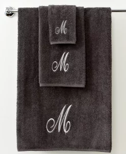 Avanti Bath Towels, Monogram Initial Script Granite And Silver Collection