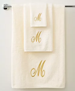Avanti Bath Towels, Monogram Initial Script Ivory And Gold 27 X 52 Bath Towel