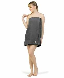 Linum Home 100% Turkish Cotton Terry Personalized Women's Bath Wrap - Dark Grey
