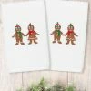 Linum Home Christmas Gingerbread Embroidered 100% Turkish Cotton Hand Towels