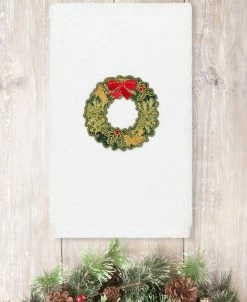 Linum Home Christmas Wreath Embroidered 100% Turkish Cotton Hand Towel