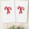Linum Home Christmas Candy Canes Embroidered 100% Turkish Cotton Hand Towels