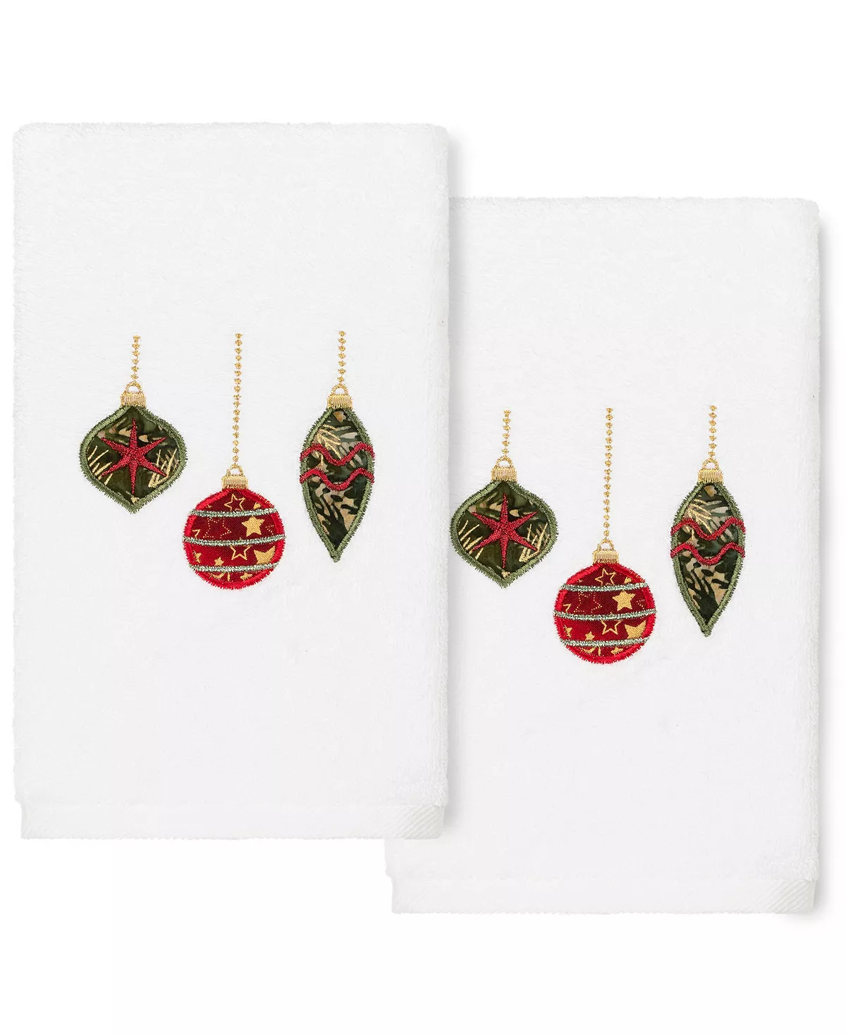 Linum Home Christmas Ornaments Embroidered 100% Turkish Cotton 2-Pc. Hand Towel Set - Image 2