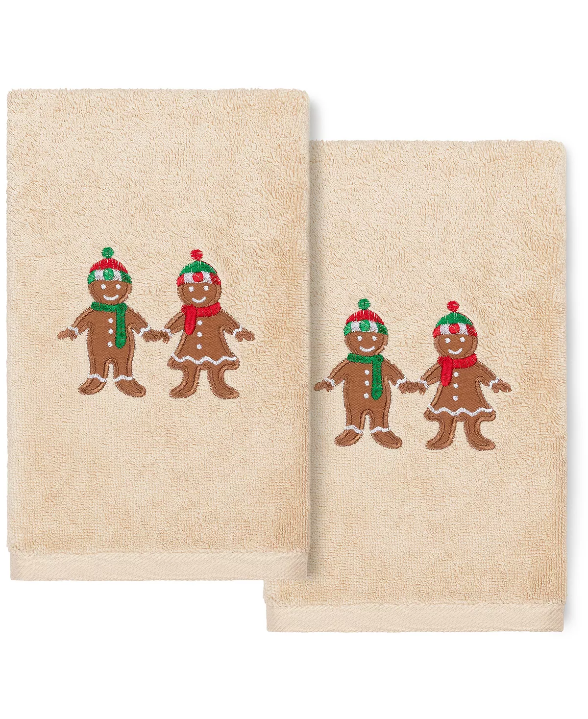 Linum Home Christmas Gingerbread Embroidered 100% Turkish Cotton 2-Pc. Hand Towel Set - Image 4