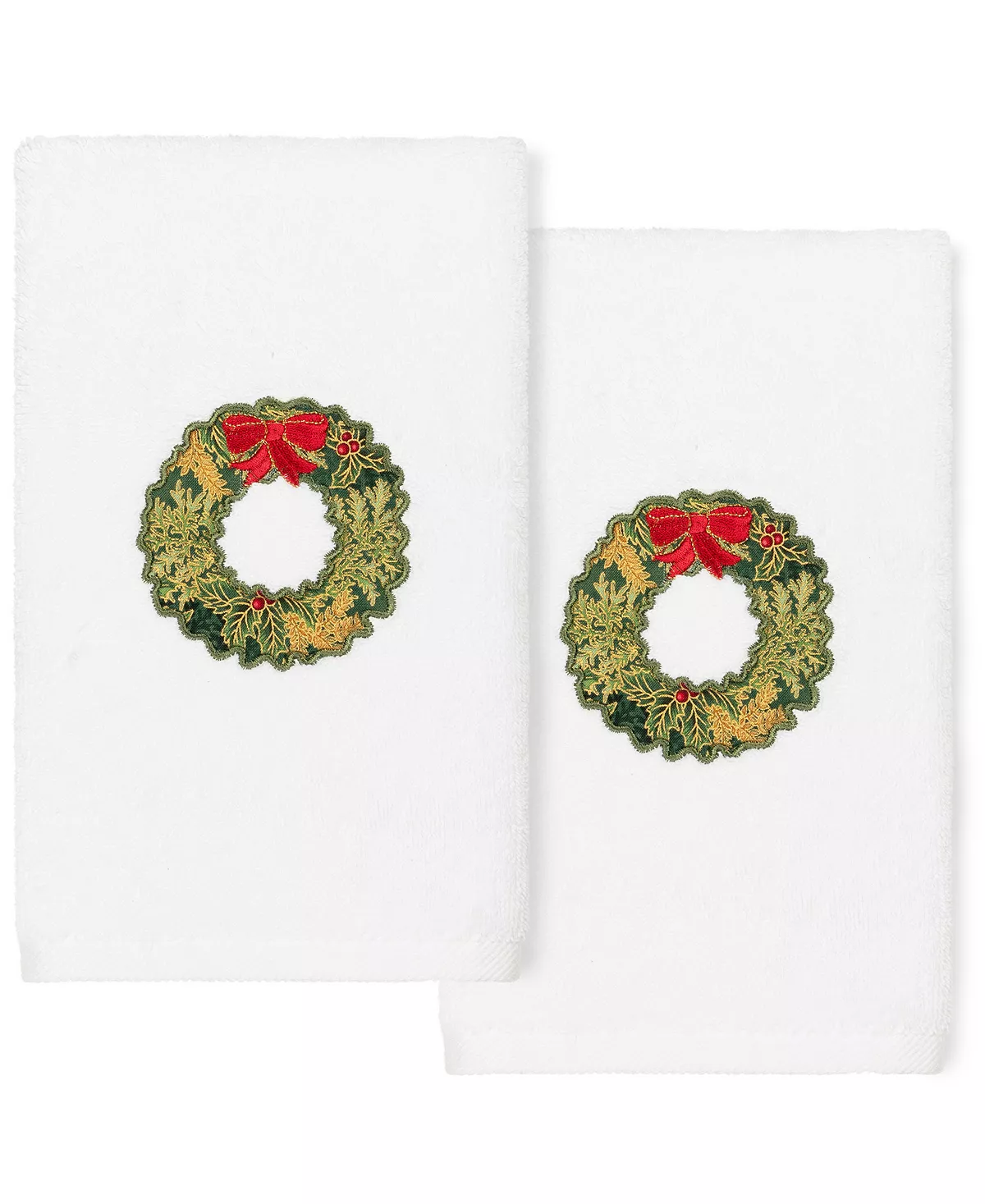 Linum Home Christmas Wreath Embroidered 100% Turkish Cotton 2-Pc. Hand Towel Set - Image 2