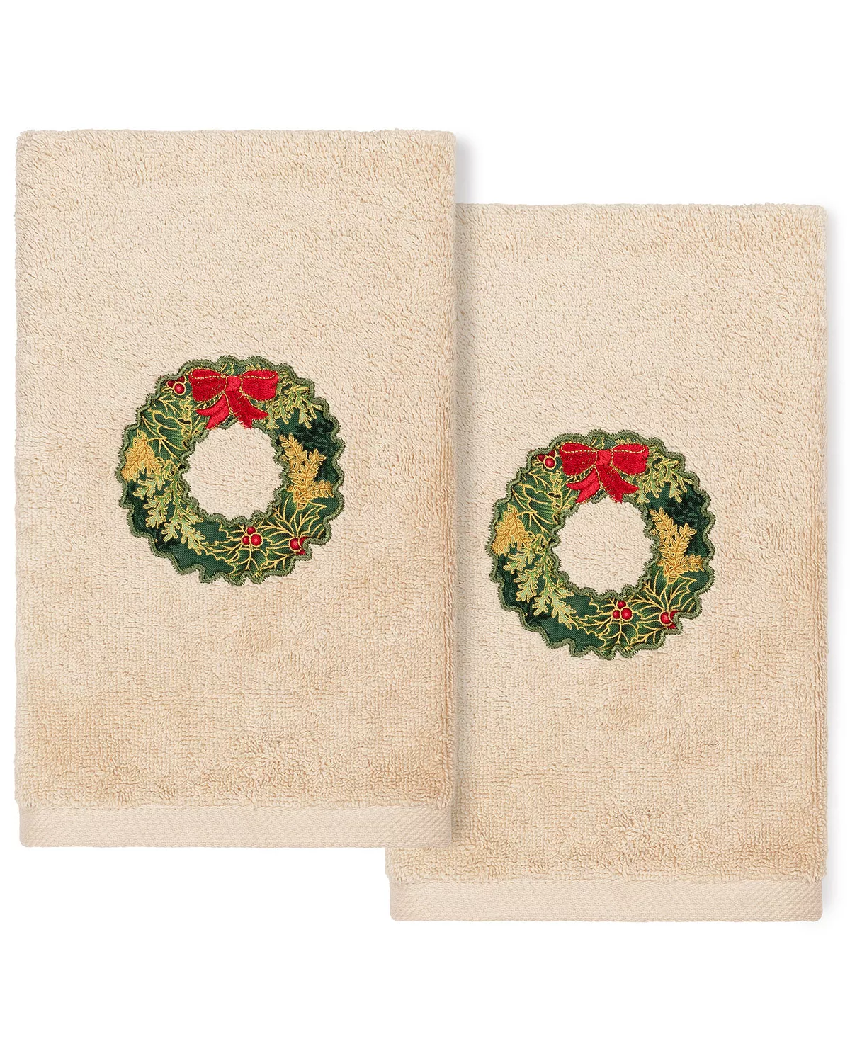 Linum Home Christmas Wreath Embroidered 100% Turkish Cotton 2-Pc. Hand Towel Set - Image 4