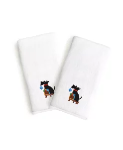 Linum Home Textiles Embroidered Luxury Hand Towels - Christmas Dog Set Of 2