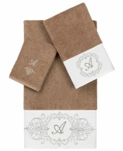 Linum Home Textiles Turkish Cotton Monica Embellished Towel 3 Piece Set - Latte
