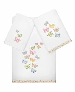 Linum Home Textiles Turkish Cotton Mariposa Embellished Towel Set, 3 Piece