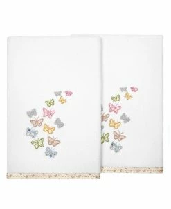 Linum Home Textiles Turkish Cotton Mariposa Embellished Bath Towel Set, 2 Piece