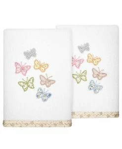 Linum Home Textiles Turkish Cotton Mariposa Embellished Hand Towel Set, 2 Piece