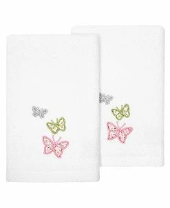Linum Home Textiles Turkish Cotton Mariposa Embellished Fingertip Towel Set, 2 Piece