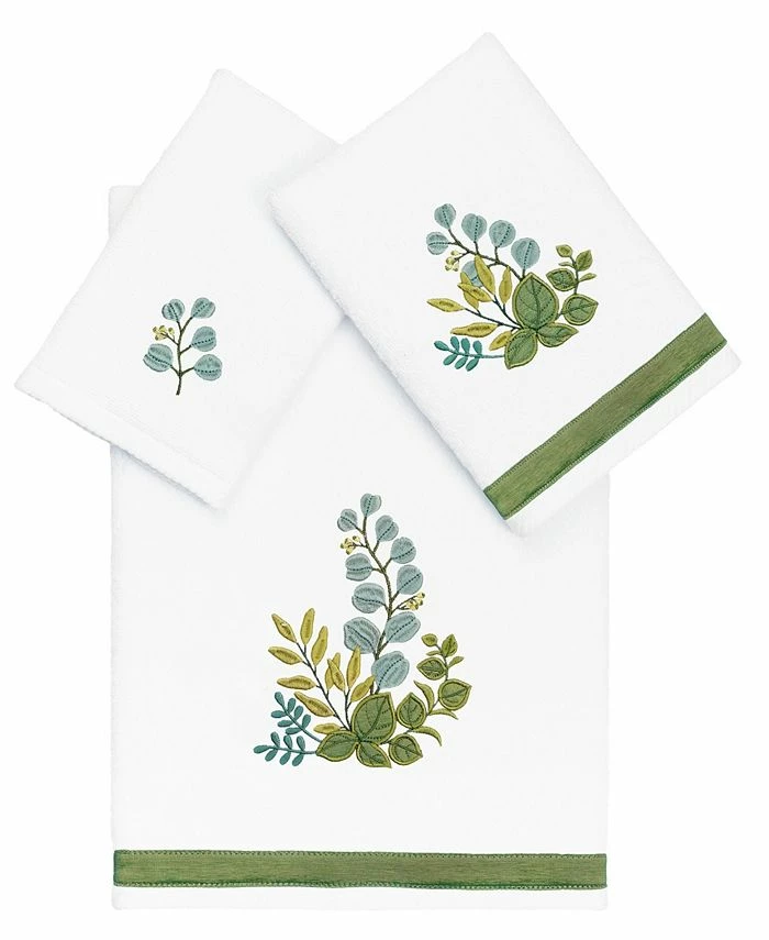 Linum Home Textiles Turkish Cotton Botanica Embellished Towel Set, 3 Piece