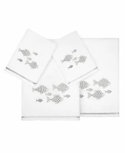 Linum Home Textiles Turkish Cotton Figi Embellished Towel Set, 4 Piece