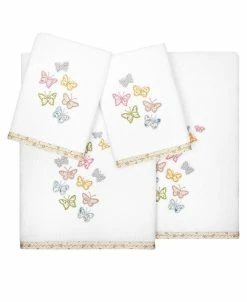 Linum Home Textiles Turkish Cotton Mariposa Embellished Towel Set, 4 Piece