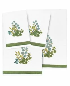 Linum Home Textiles Turkish Cotton Botanica Embellished Towel Set, 4 Piece